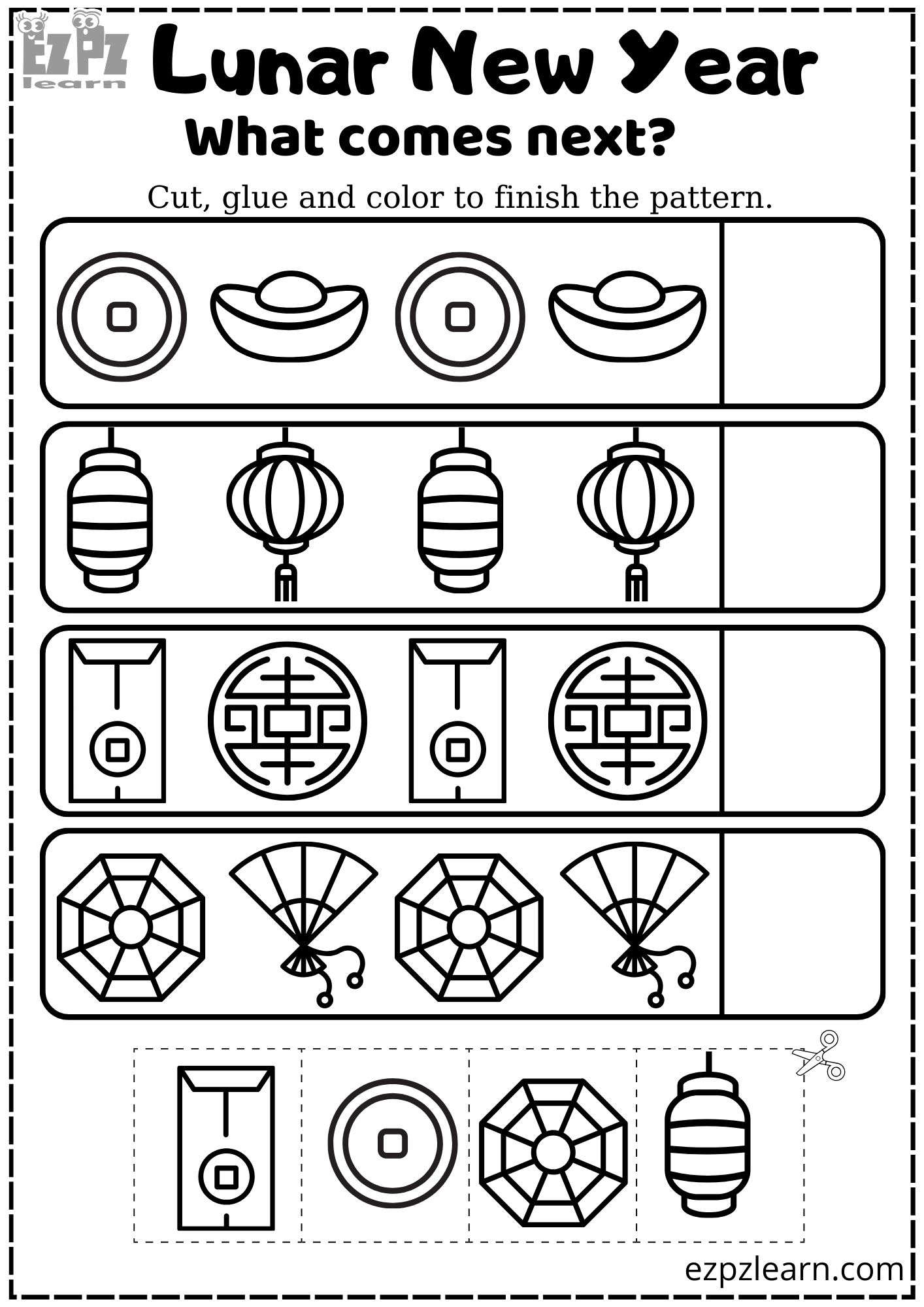 Lunar Chinese New Year and Tet What Comes Next Coloring Activity for Kids